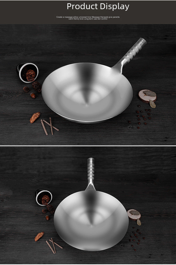 Factory Direct 430 Stainless Steel Wok Food Grade Thickened Non-Sticky Non-Coated Round Bottom Commercial Household Pot