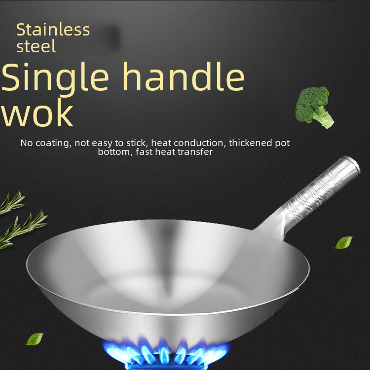 Factory Direct 430 Stainless Steel Wok Food Grade Thickened Non-Sticky Non-Coated Round Bottom Commercial Household Pot
