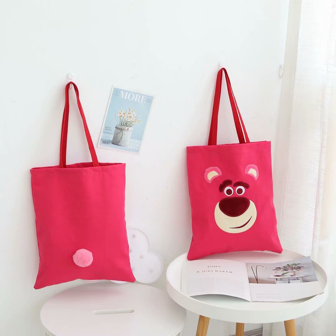 Cute Cartoon Lunch Box Bag Strawberry Bear Canvas Tote Bag