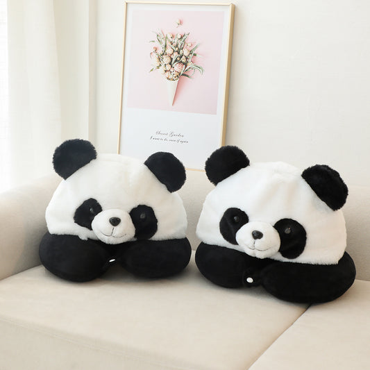 New cartoon panda neck pillow, U-shaped pillow, office nap artifact, travel plane, portable U-pillow, neck pillow, hooded