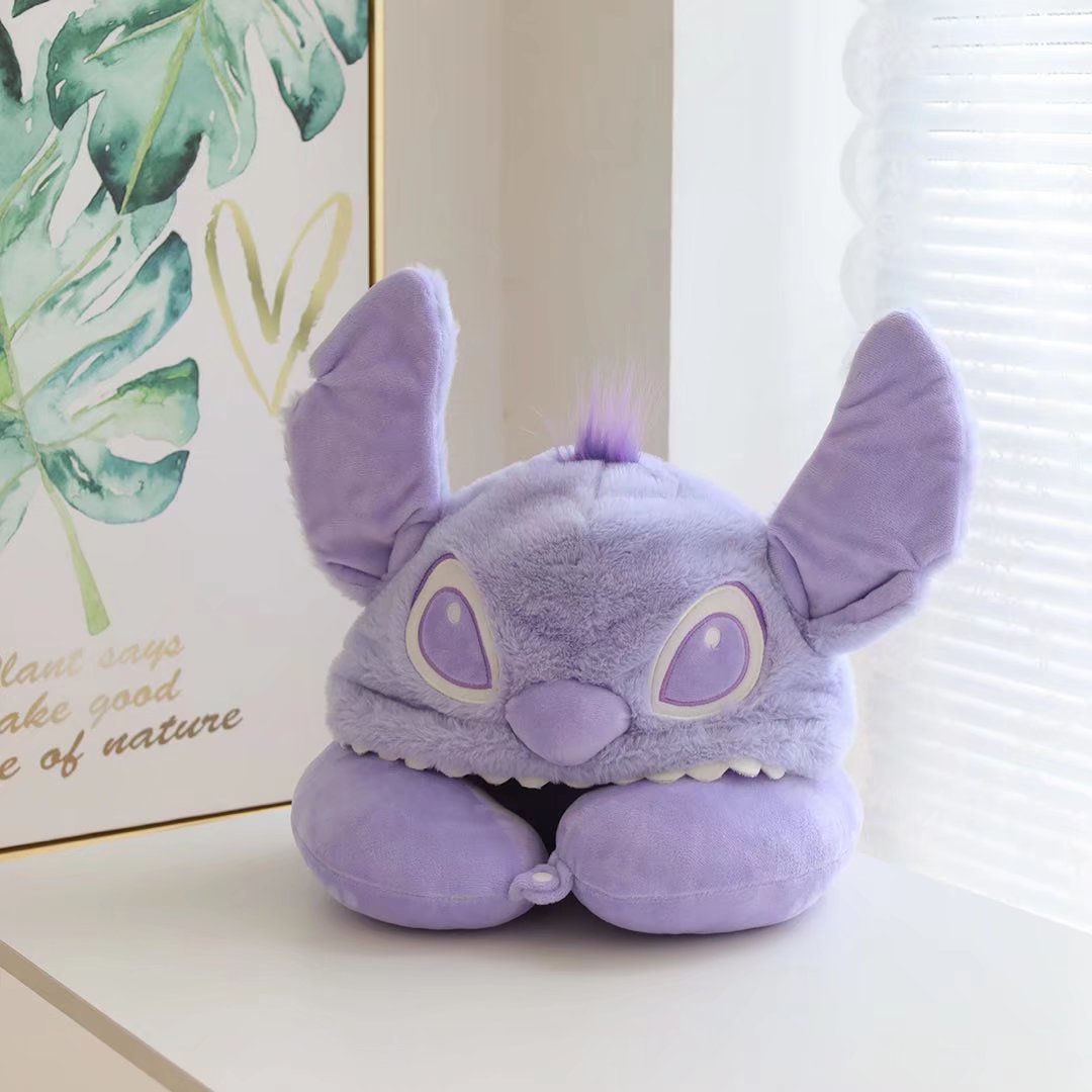 Cartoon Stitch Hooded U Shaped Neck Pillow Travel Plush Toy
