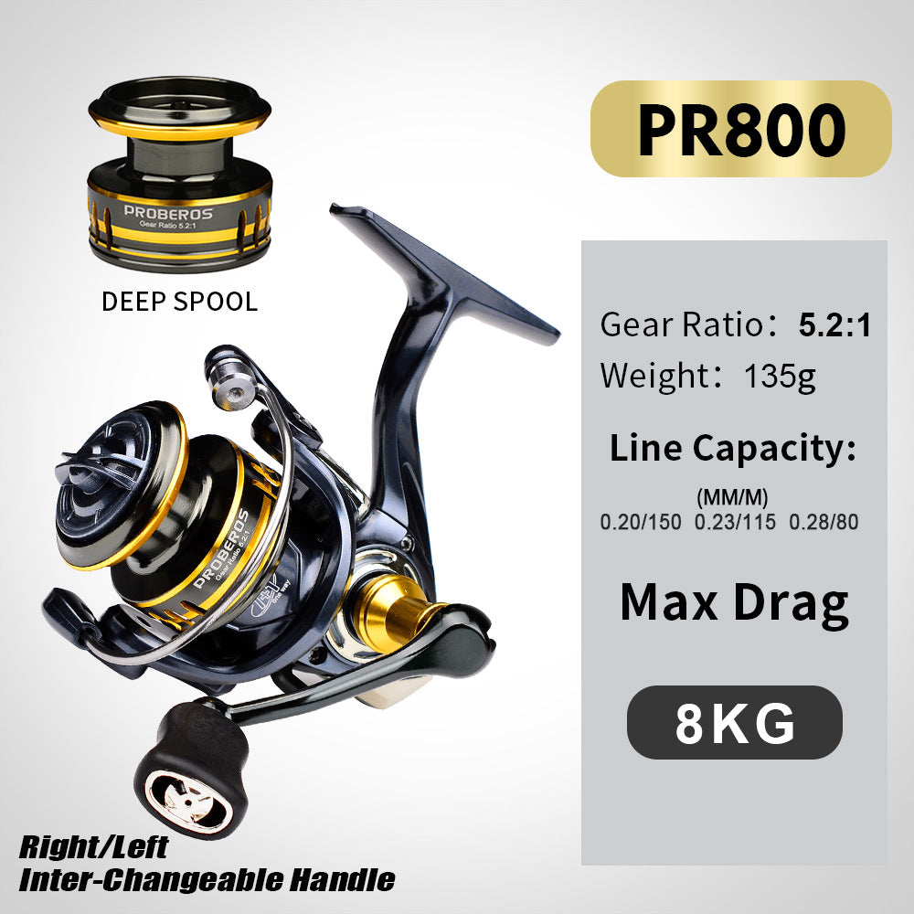 PR800 CNC Metal Spinning Fishing Reel – 7+1BB, 8kg Max Drag