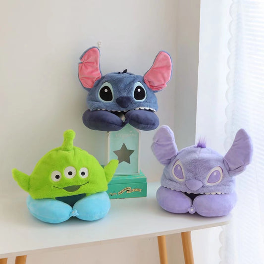 Cartoon Stitch Hooded U Shaped Neck Pillow Travel Plush Toy