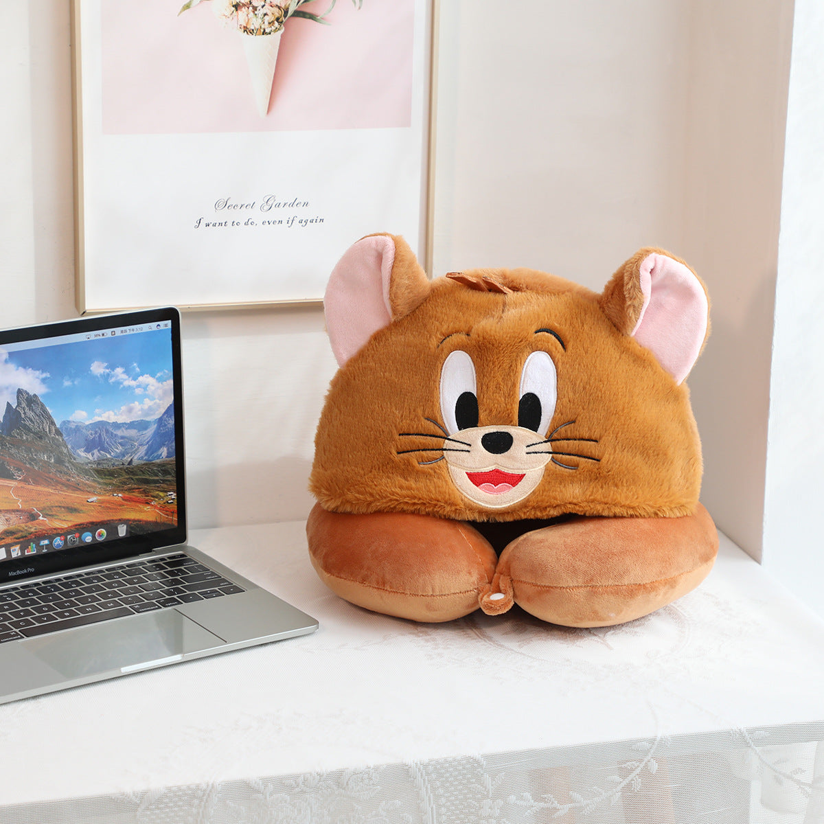 Cute Chipmunk Plush Hooded U Shaped Neck Pillow Travel