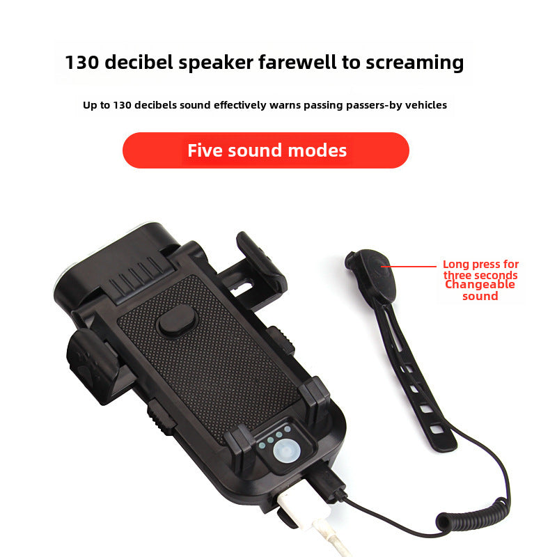 Bike Phone Holder with Light - USB Power Bank & Horn 4-in-1