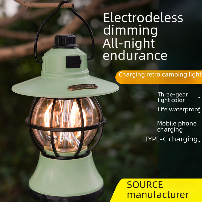 Retro USB Rechargeable LED Camping Lantern Outdoor Light