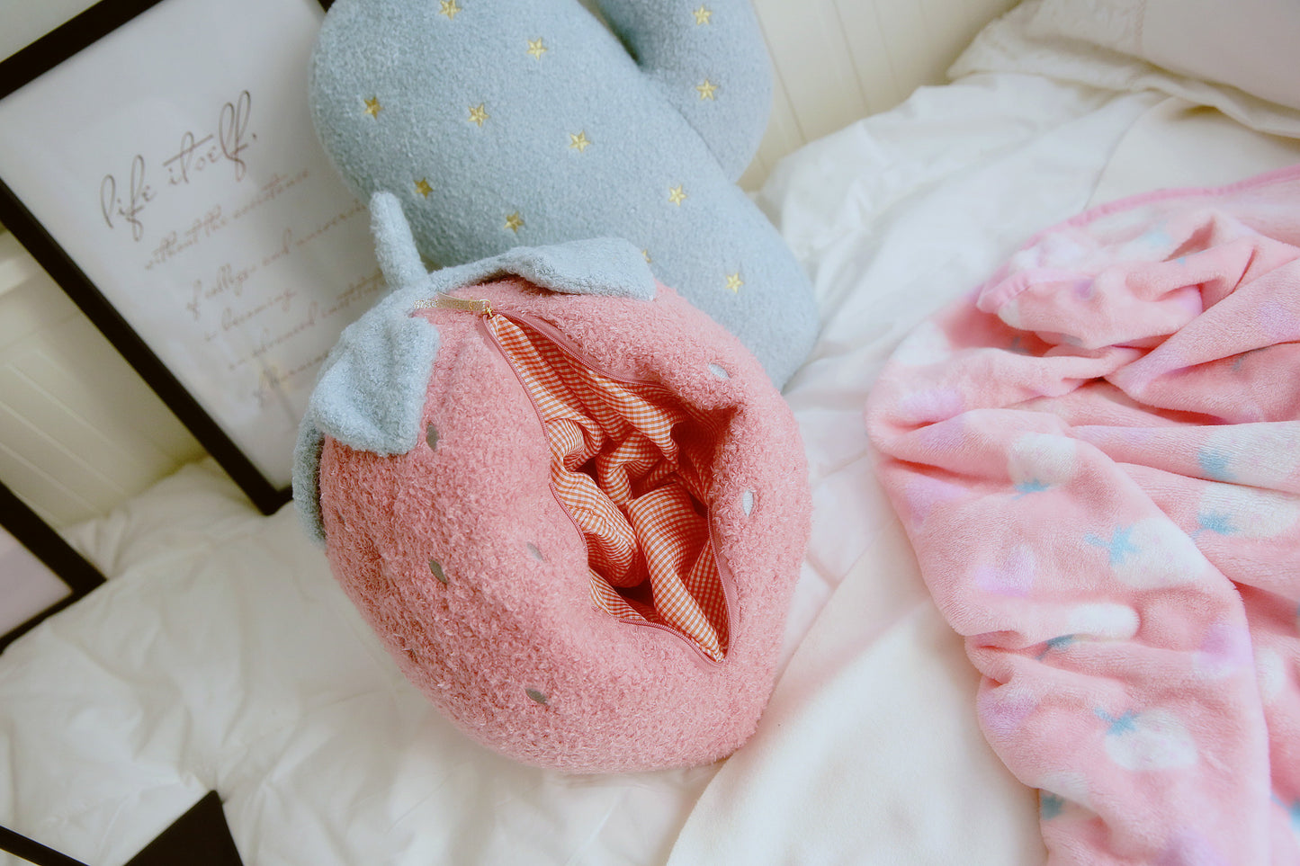 Strawberry Plush Pillow Blanket Cushion Office Nap Quilt