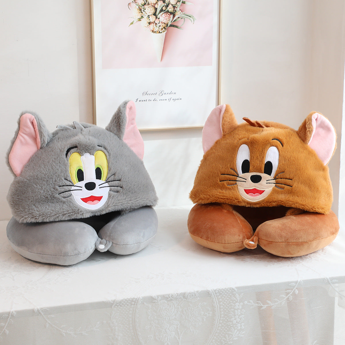 Cute Chipmunk Plush Hooded U Shaped Neck Pillow Travel