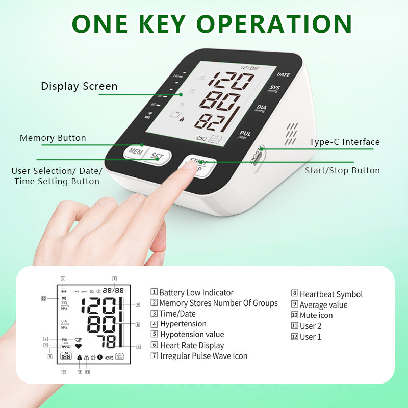 Digital Blood Pressure Monitor Voice Broadcast One Touch