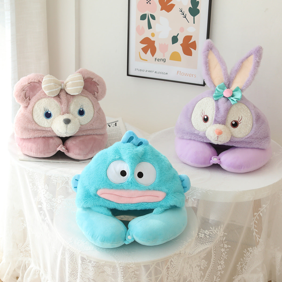 Cute Hooded U Shaped Neck Pillow Travel Nap Sleep Support