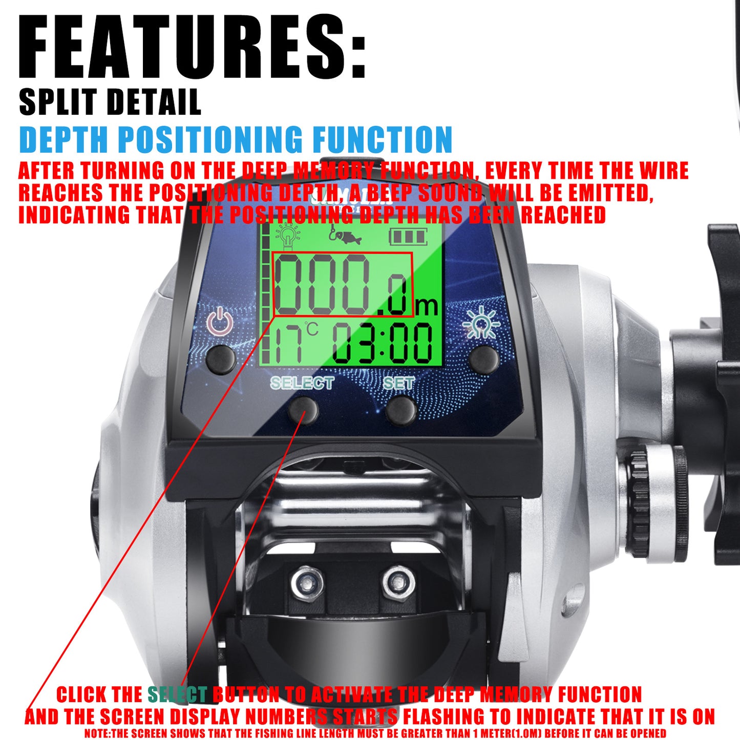 Digital Display Fishing Reel (TX1200) – USB Charging, Time/Temperature & Fish Alarm