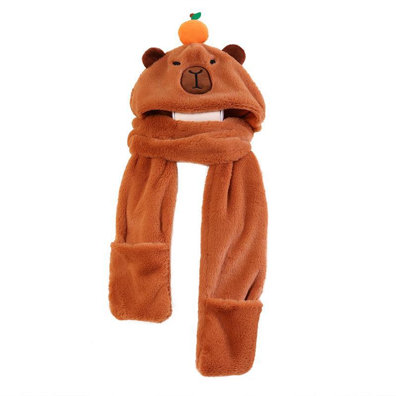 Winter Hat Scarf Gloves Set Rabbit Ears Hooded 3 Piece Kids