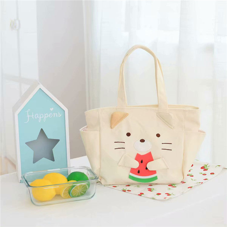 Cute Cat Lunch Box Bag Canvas Bento Tote for School and Work