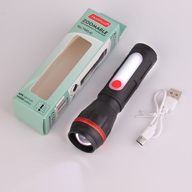 USB Rechargeable LED Flashlight Multi Function Camping Light