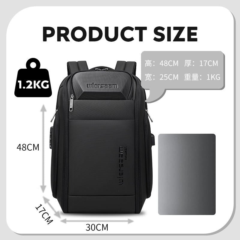 Black Large Men's Backpack Business Waterproof Travel Laptop Anti-Theft