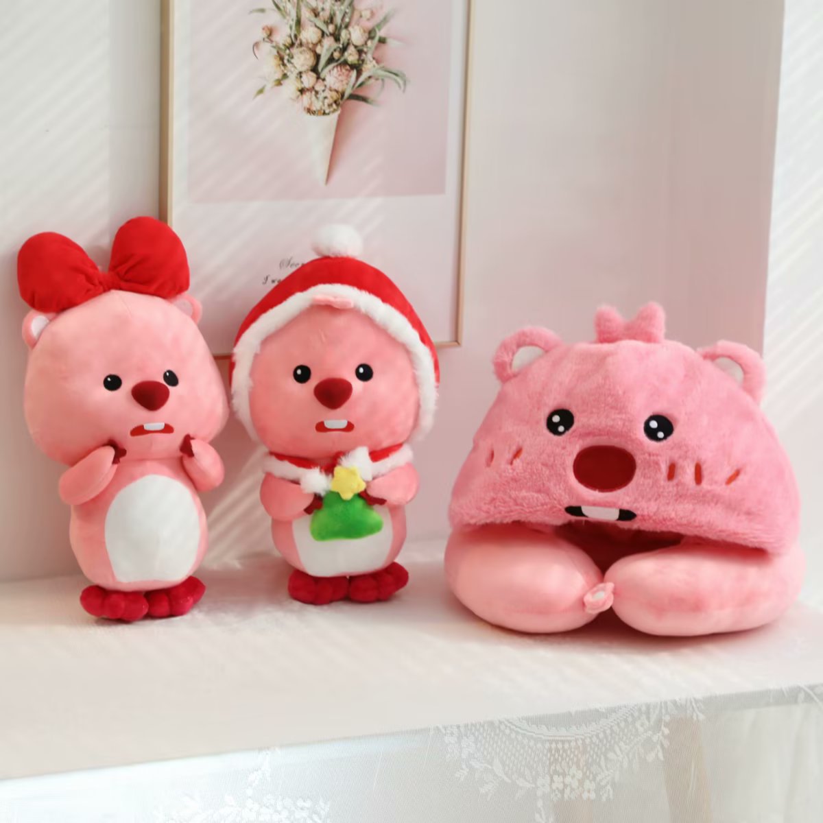 Cute Christmas Beaver Plush Toy Kids Gift U Pillow Doll