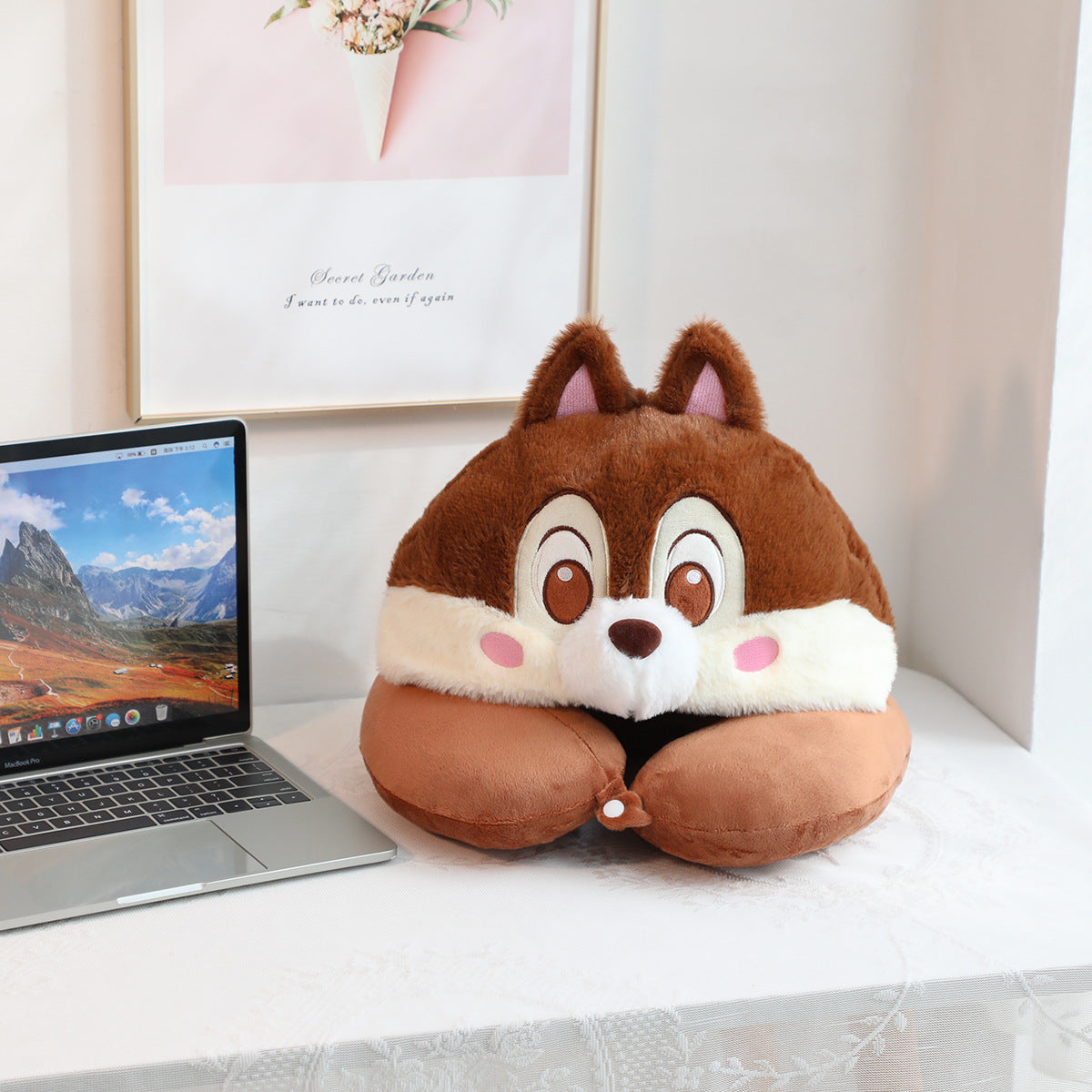Cute Chipmunk Plush Hooded U Shaped Neck Pillow Travel