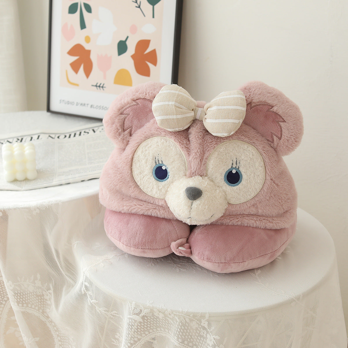 Cute Hooded U Shaped Neck Pillow Travel Nap Sleep Support