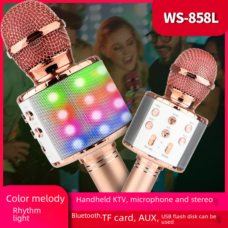 Wireless Bluetooth Karaoke Microphone 858L LED Light Mic