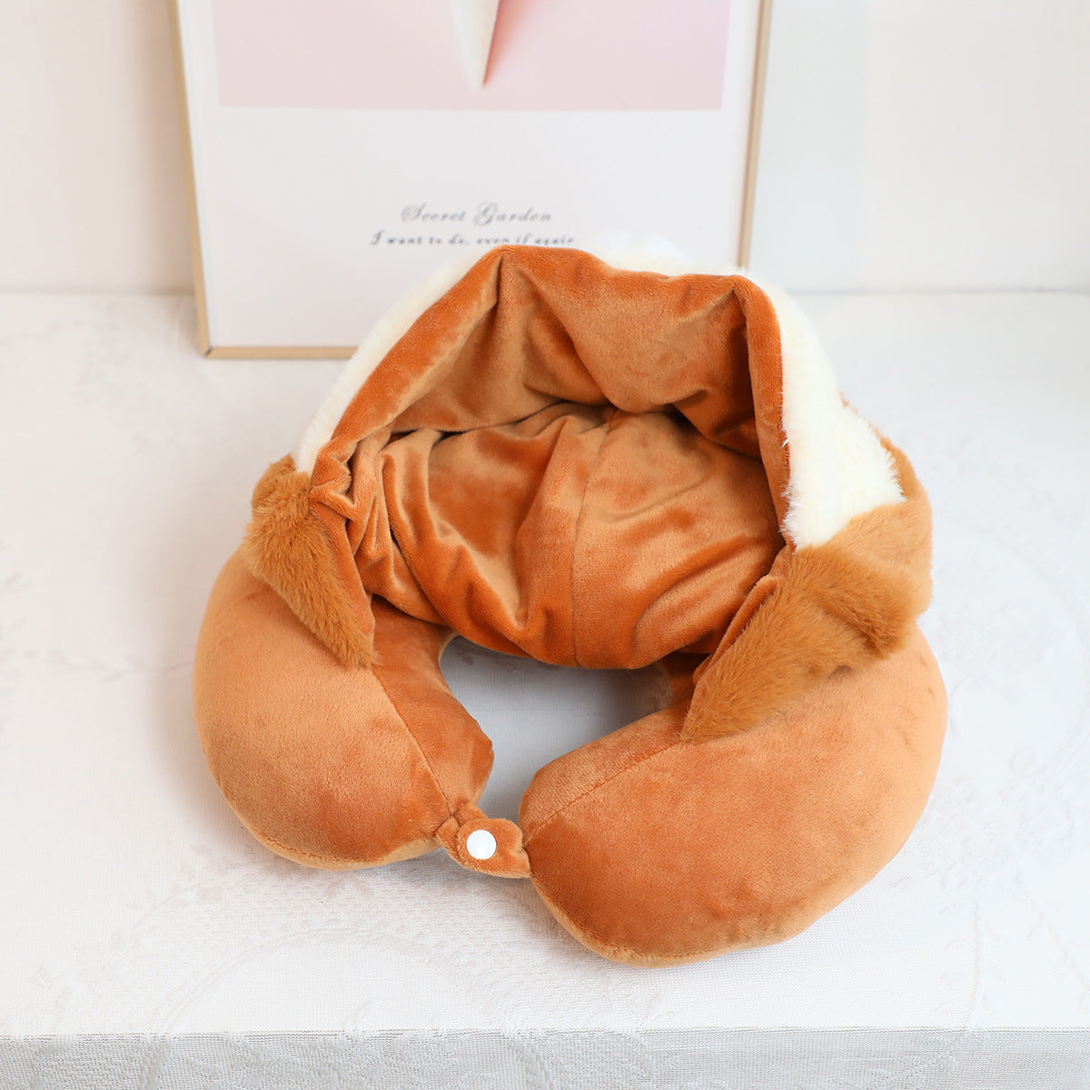 Cute Chipmunk Plush Hooded U Shaped Neck Pillow Travel