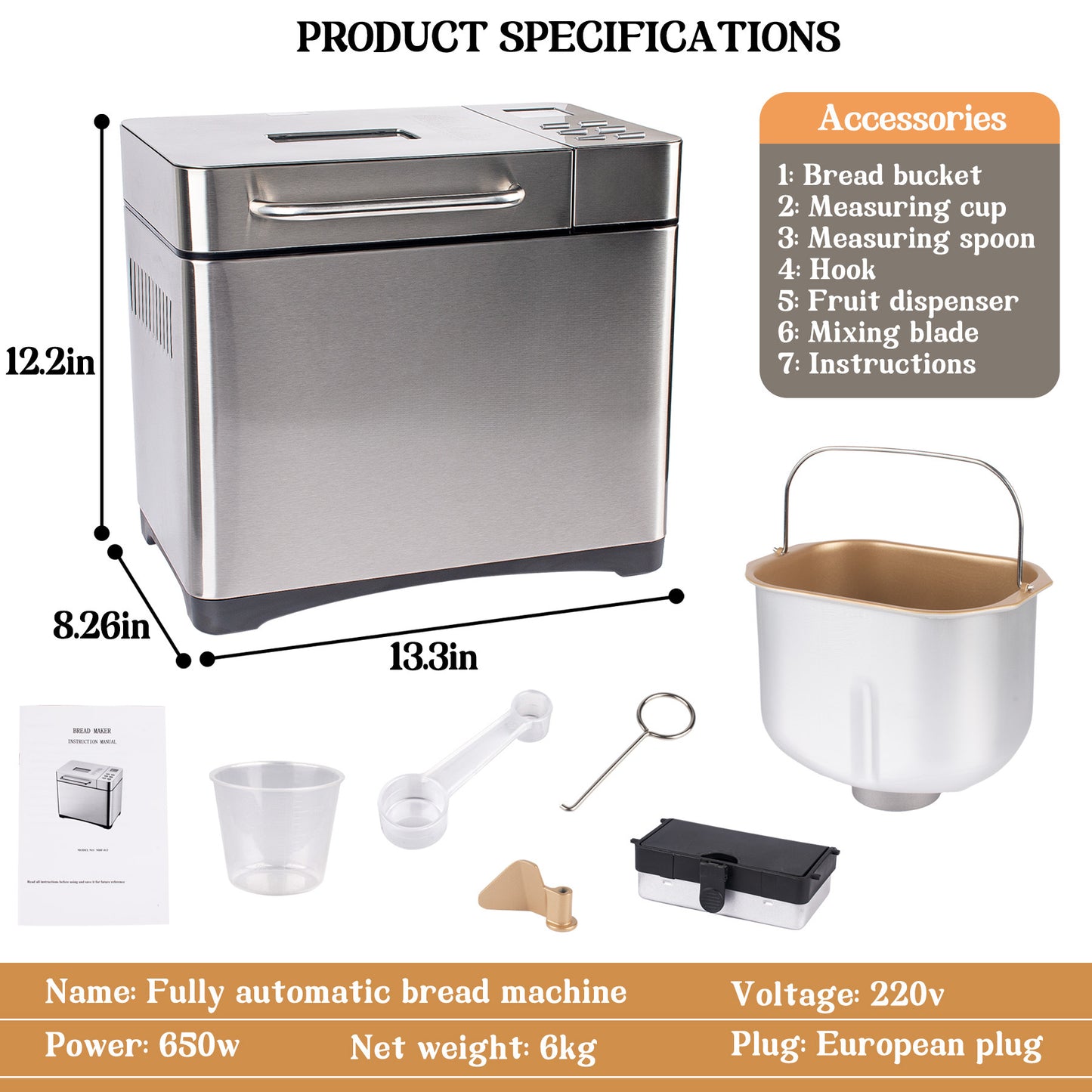 Cross-border new household bread machine, automatic intelligent dough fermenter, multi-functional small breakfast bread machine