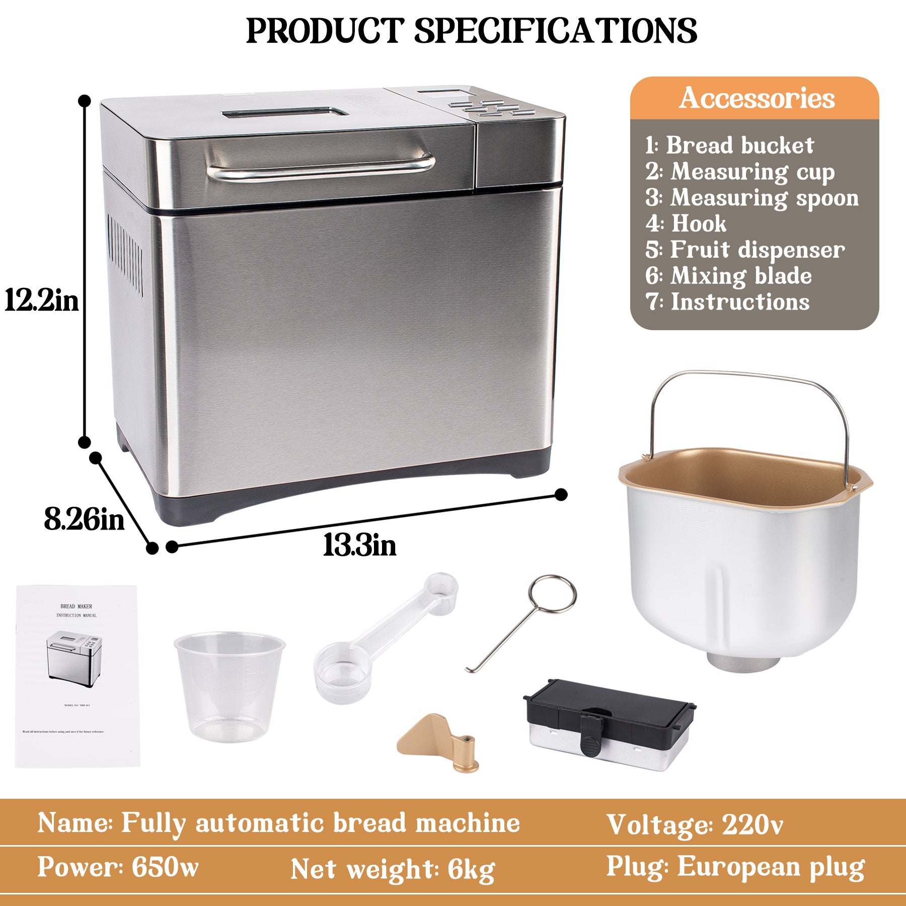 Cross-border new household bread machine, automatic intelligent dough fermenter, multi-functional small breakfast bread machine