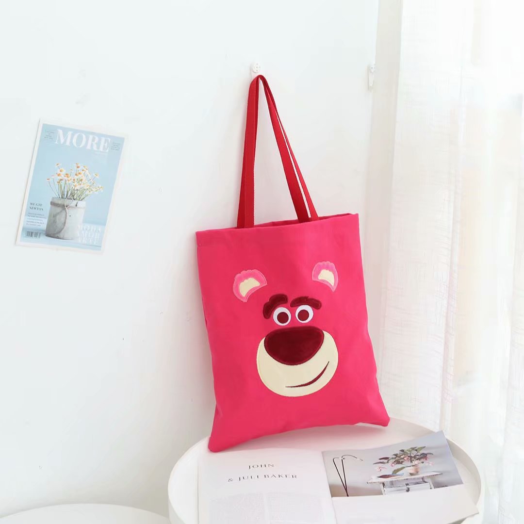 Cute Cartoon Lunch Box Bag Strawberry Bear Canvas Tote Bag