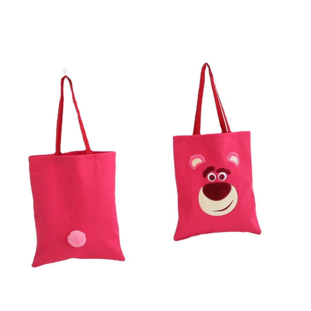 Cute Cartoon Lunch Box Bag Strawberry Bear Canvas Tote Bag