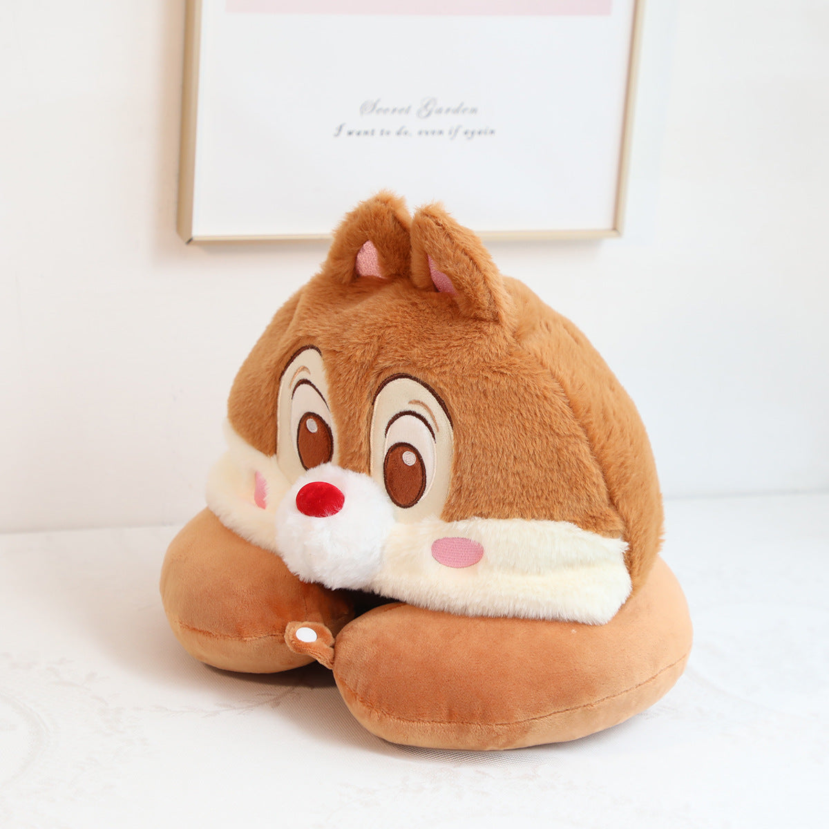 Cute Chipmunk Plush Hooded U Shaped Neck Pillow Travel