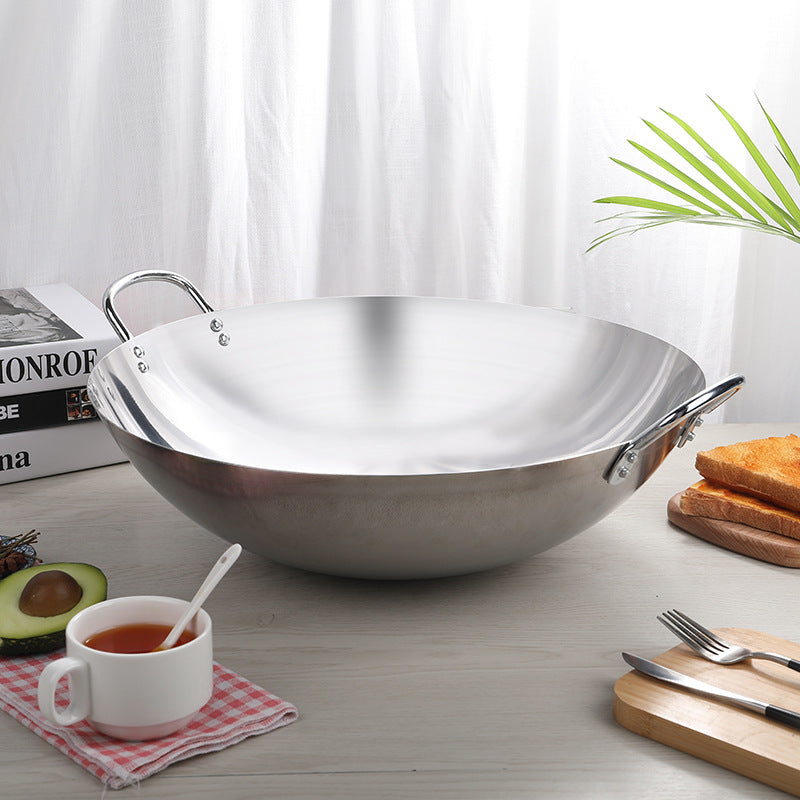 Factory direct 430 stainless steel wok, thickened single bottom, round bottom, wear-resistant, uncoated household commercial pan