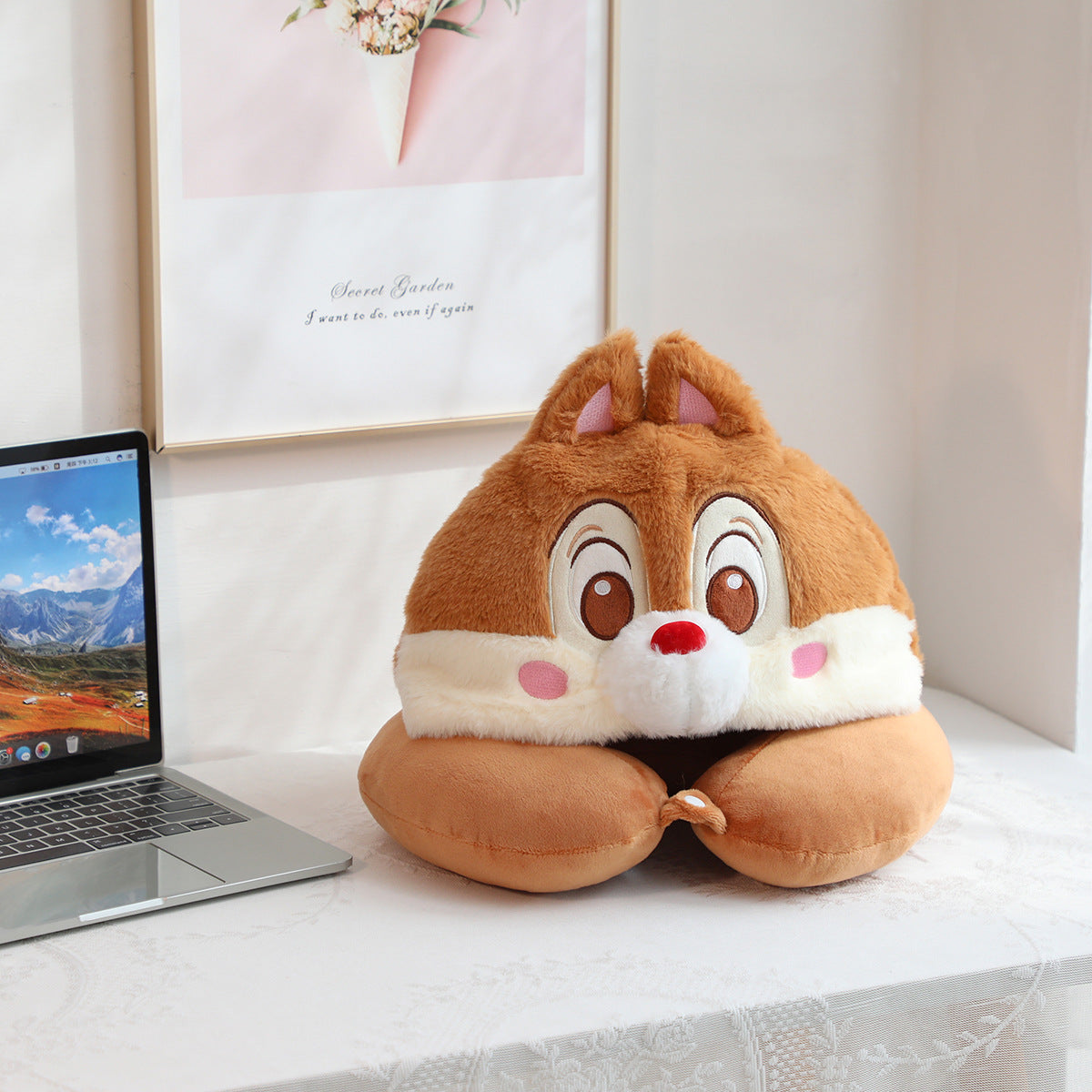 Cute Chipmunk Plush Hooded U Shaped Neck Pillow Travel