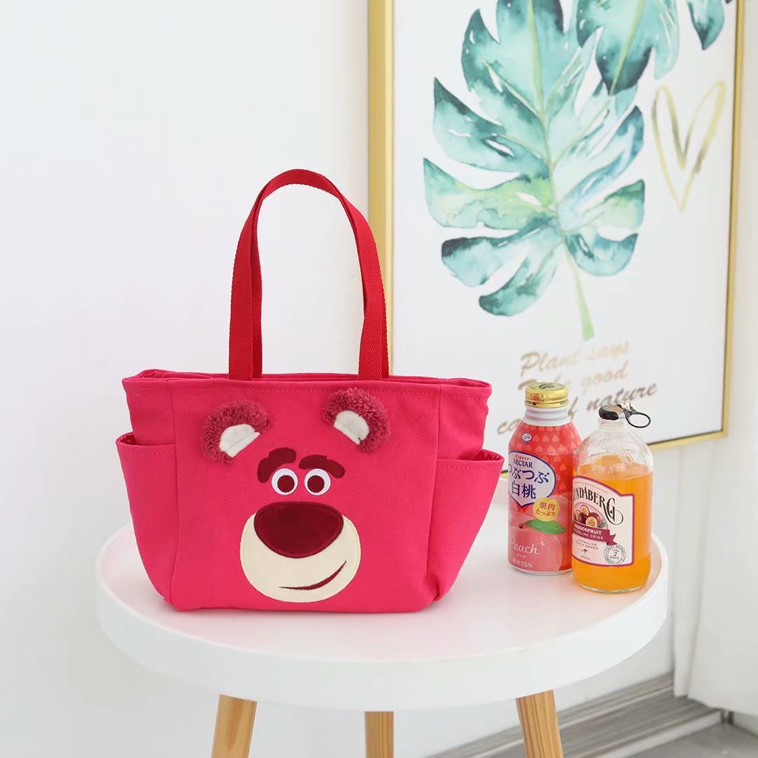 Cute Cartoon Lunch Box Bag Strawberry Bear Canvas Tote Bag