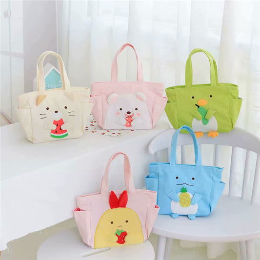 Cute Cat Lunch Box Bag Canvas Bento Tote for School and Work