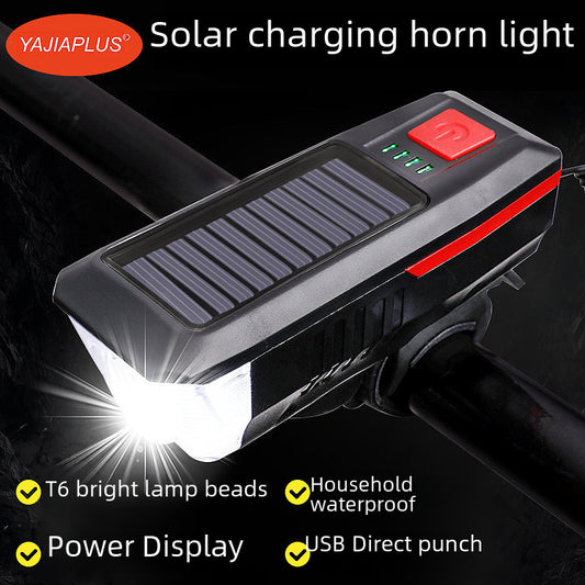 Solar USB Bike Light with Horn - Rechargeable Headlight