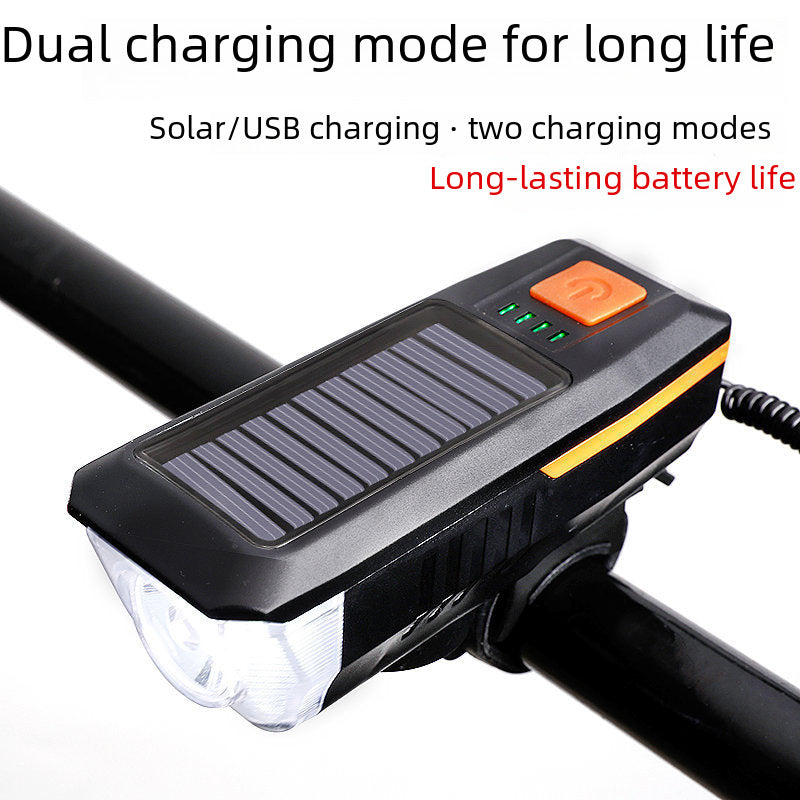 Solar USB Bike Light with Horn - Rechargeable Headlight