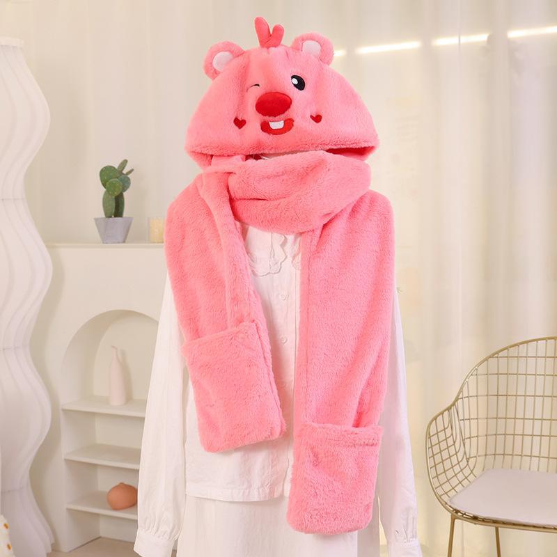 Winter Hat Scarf Gloves Set Rabbit Ears Hooded 3 Piece Kids