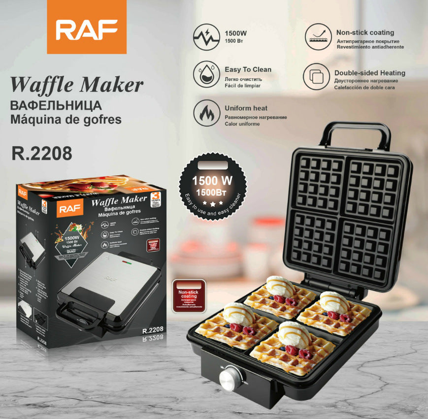 RAF Multi-Functional Breakfast Machine – Waffle & 4-Compartment Sandwich Maker