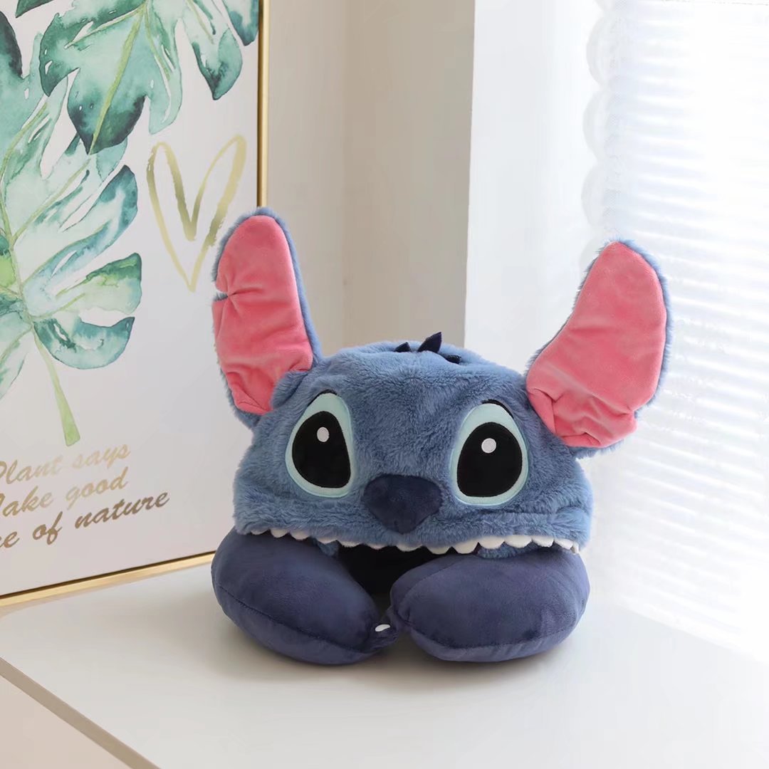 Cartoon Stitch Hooded U Shaped Neck Pillow Travel Plush Toy