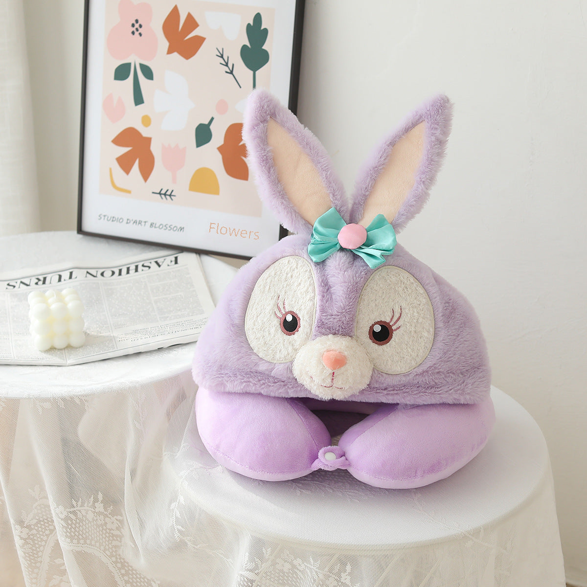 Cute Hooded U Shaped Neck Pillow Travel Nap Sleep Support