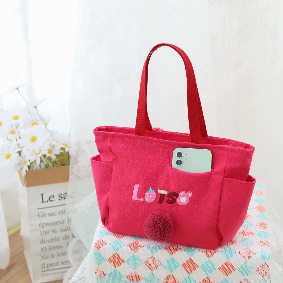 Cute Cartoon Lunch Box Bag Strawberry Bear Canvas Tote Bag