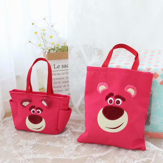 Cute Cartoon Lunch Box Bag Strawberry Bear Canvas Tote Bag