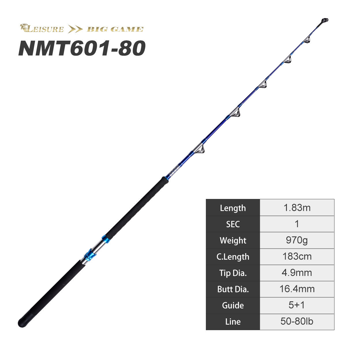 NOEBY Deep Sea Trolling Rod 80–120lb – Solid Power Boat Fishing Rod