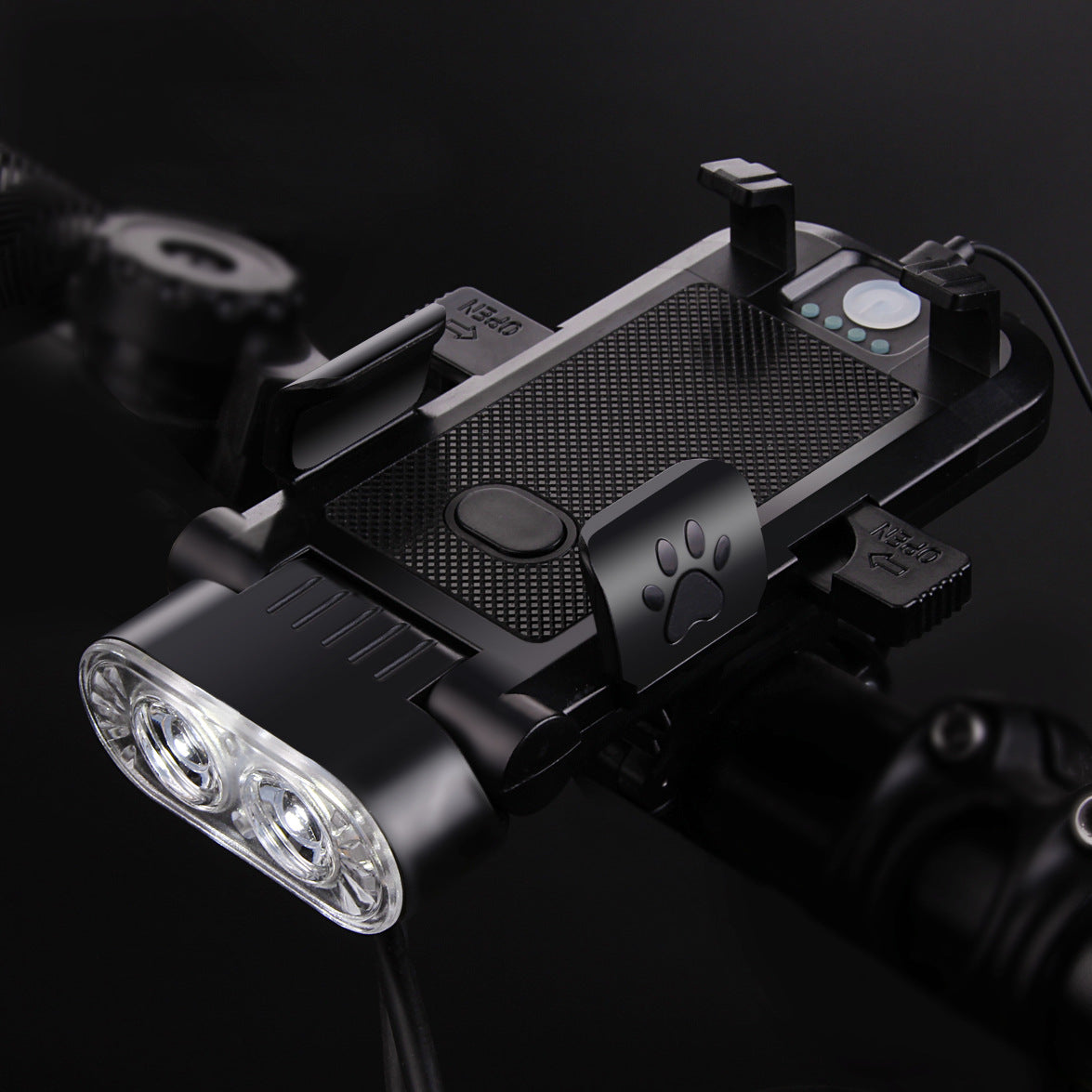 Bike Phone Holder with Light - USB Power Bank & Horn 4-in-1