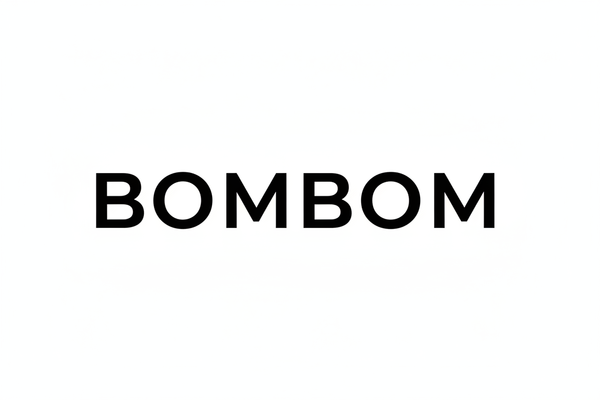 Minimal text logo, brand name "BOMBOM",
simple typography, black text,
transparent background, no icons, no illustrations