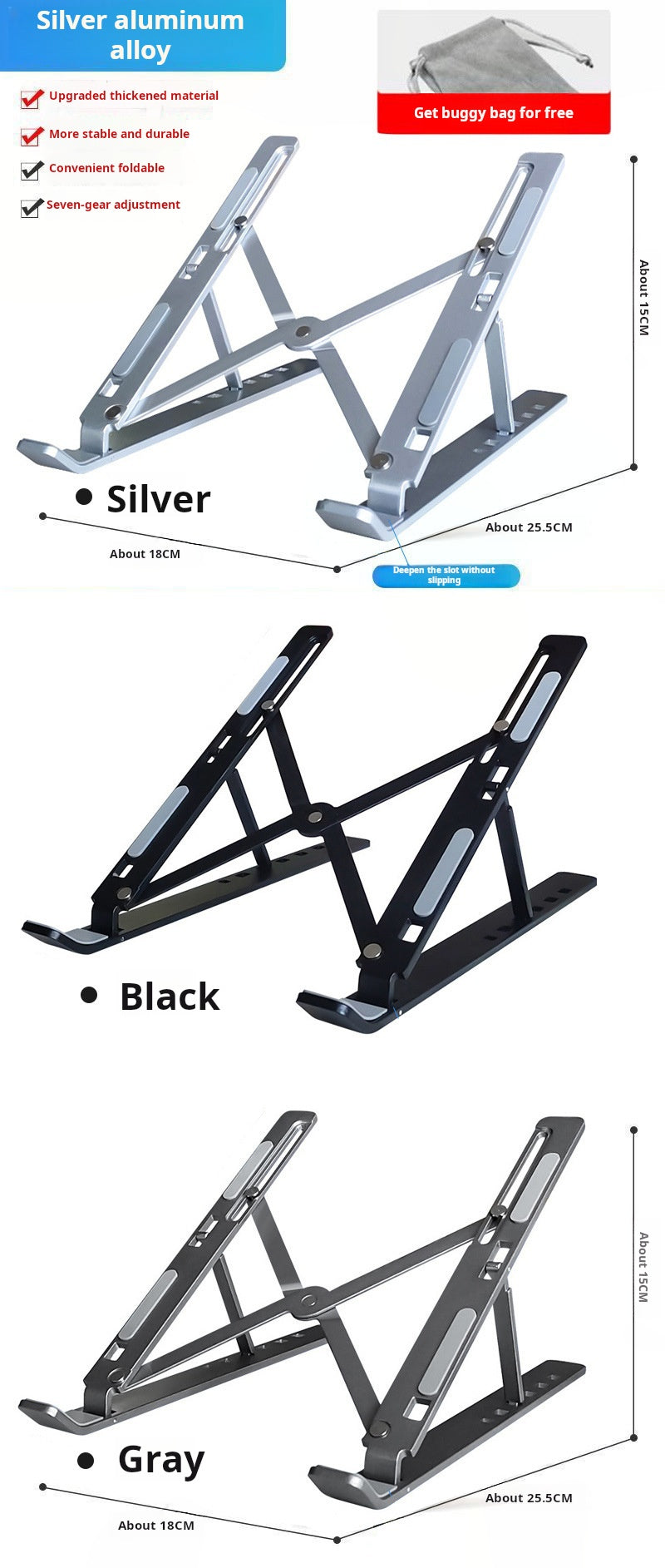 Aluminum Laptop Stand N3 - Adjustable Tablet Computer Holder