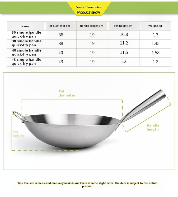 Professional Stainless Steel Wok Stir Fry Pan - Multi-Purpose Commercial Kitchen Cookware