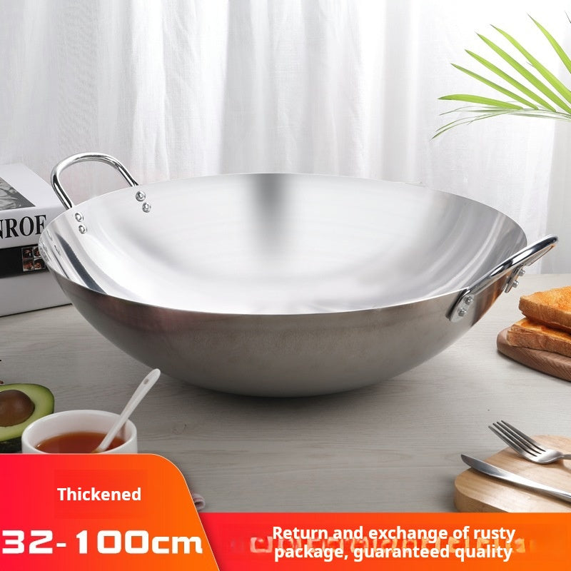 Factory direct 430 stainless steel wok, thickened single bottom, round bottom, wear-resistant, uncoated household commercial pan